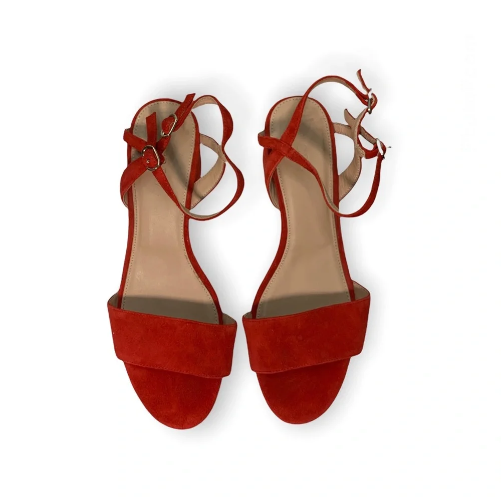 J. Crew Red Suede Block Heel Sandals - Picture 6 of 6